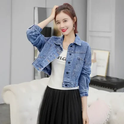Trendy Lace-up Back Denim Jacket