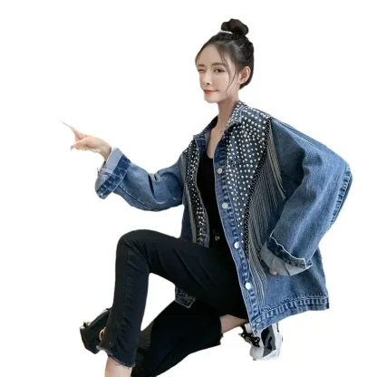 Rivet Tassels Decor Denim Jacket