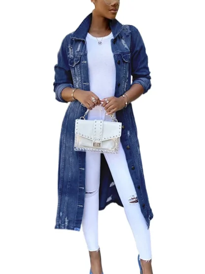 Long Casual Ripped Denim Jacket