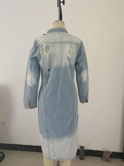 Long Casual Ripped Denim Jacket - Image 5