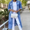 Long Casual Ripped Denim Jacket - Image 3