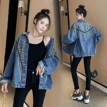 Rivet Tassels Decor Denim Jacket - Image 3