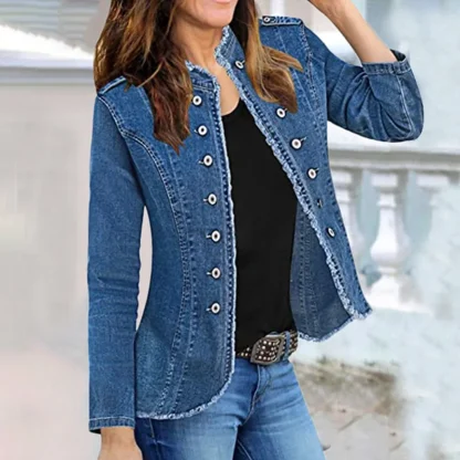 Open Front Button Decor Denim Jacket