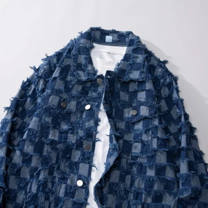 Frayed Checkered Denim Jacket - Image 3