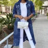 Long Casual Ripped Denim Jacket - Image 2