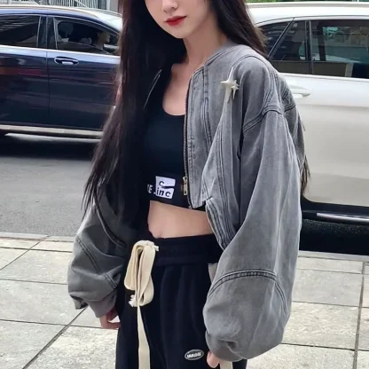 Oversized Cropped Denim Jacket - Image 2
