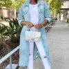 Long Casual Ripped Denim Jacket - Image 4