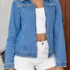 Rivet Decor Zippered Denim Jacket