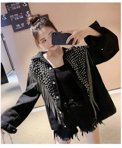 Rivet Tassels Decor Denim Jacket - Image 4