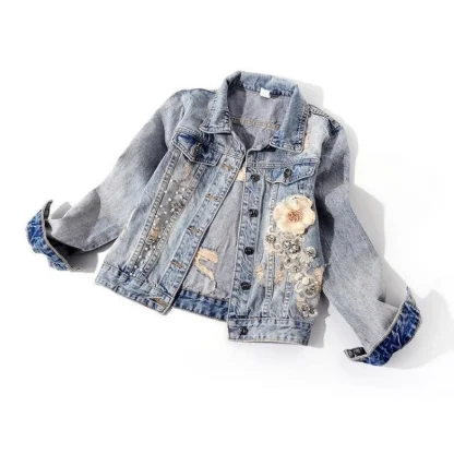Women's Floral Denim Jacket - Image 3