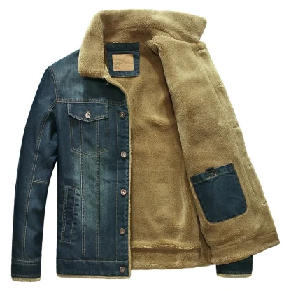Men's Thick Fleece Denim Jacket - Image 3