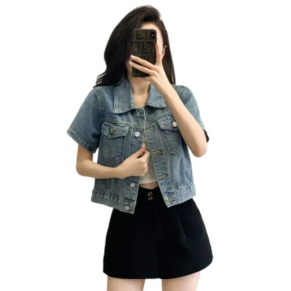 Women's Short Sleeve Denim Jacket - Image 6